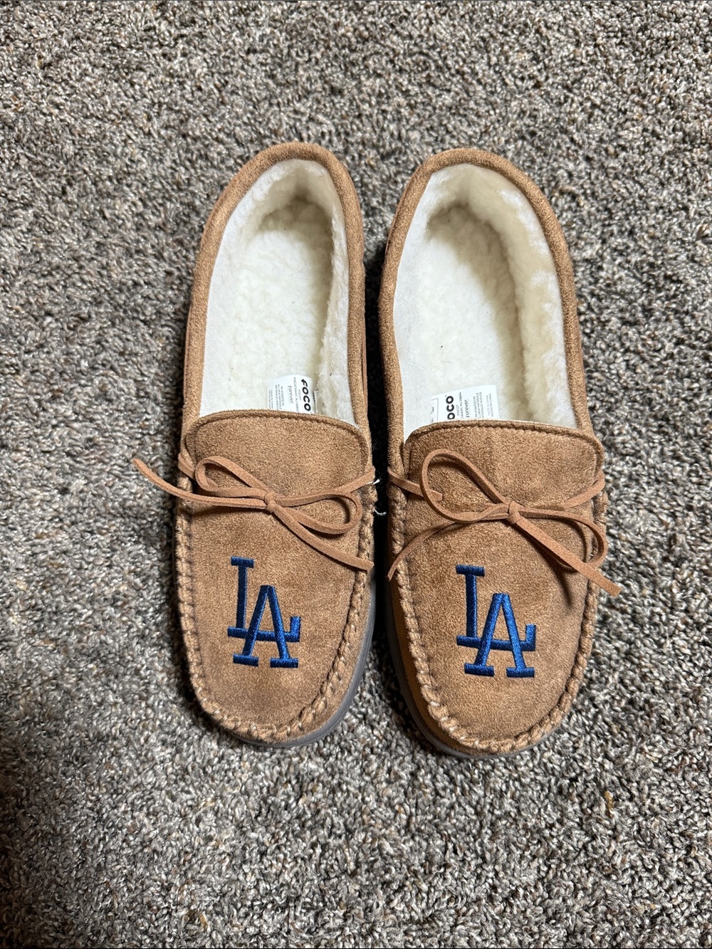 Men’s LA Dodgers Tan Moccasin Slippers with Fleece Lining